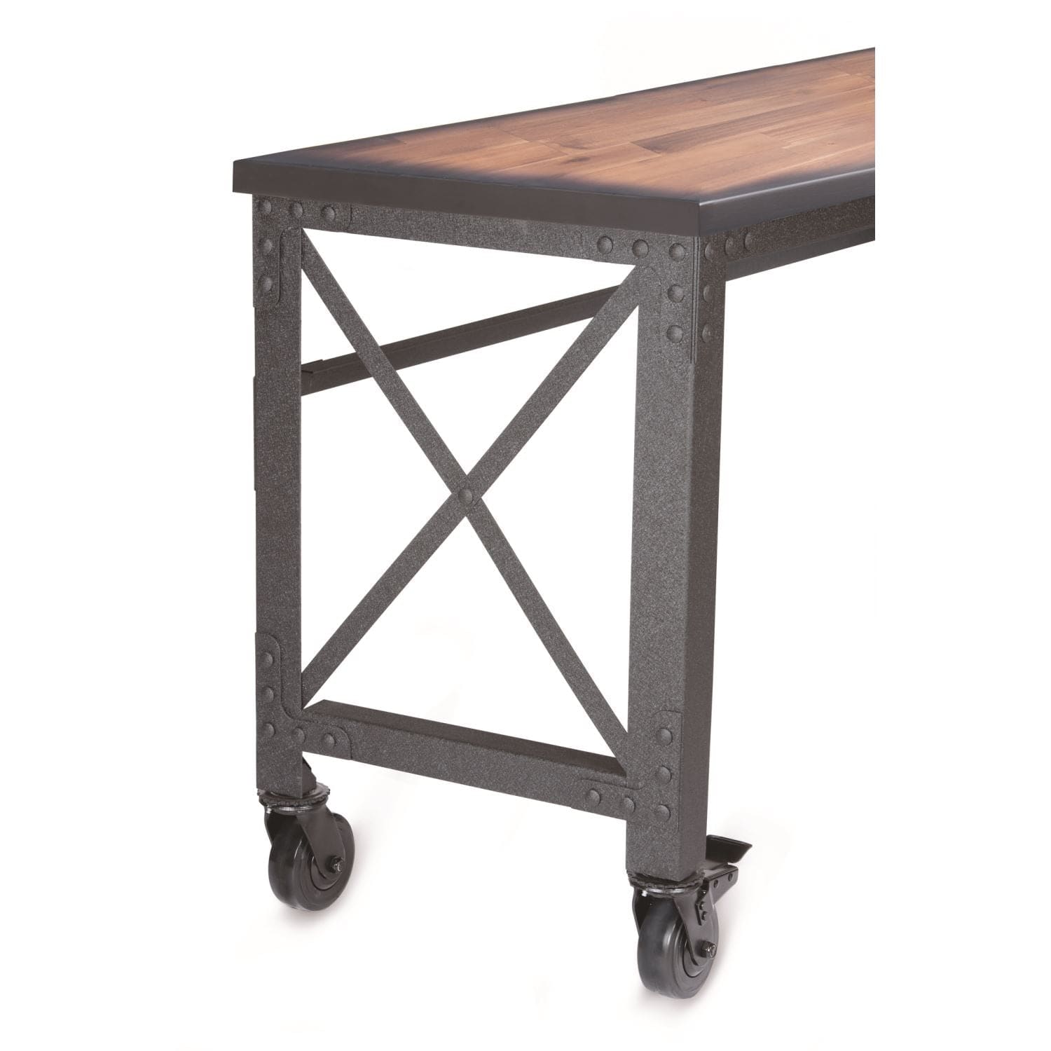 Duramax Furnitures DuraMax | 52 In. x 24 In. Rolling Industrial Worktable Desk with Solid Wood Top 68022