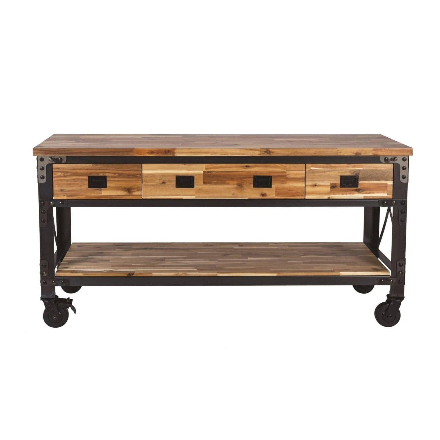 Duramax Furnitures DuraMax | Darby 72" Industrial Metal & Wood Kitchen Island Desk With Drawers 68051