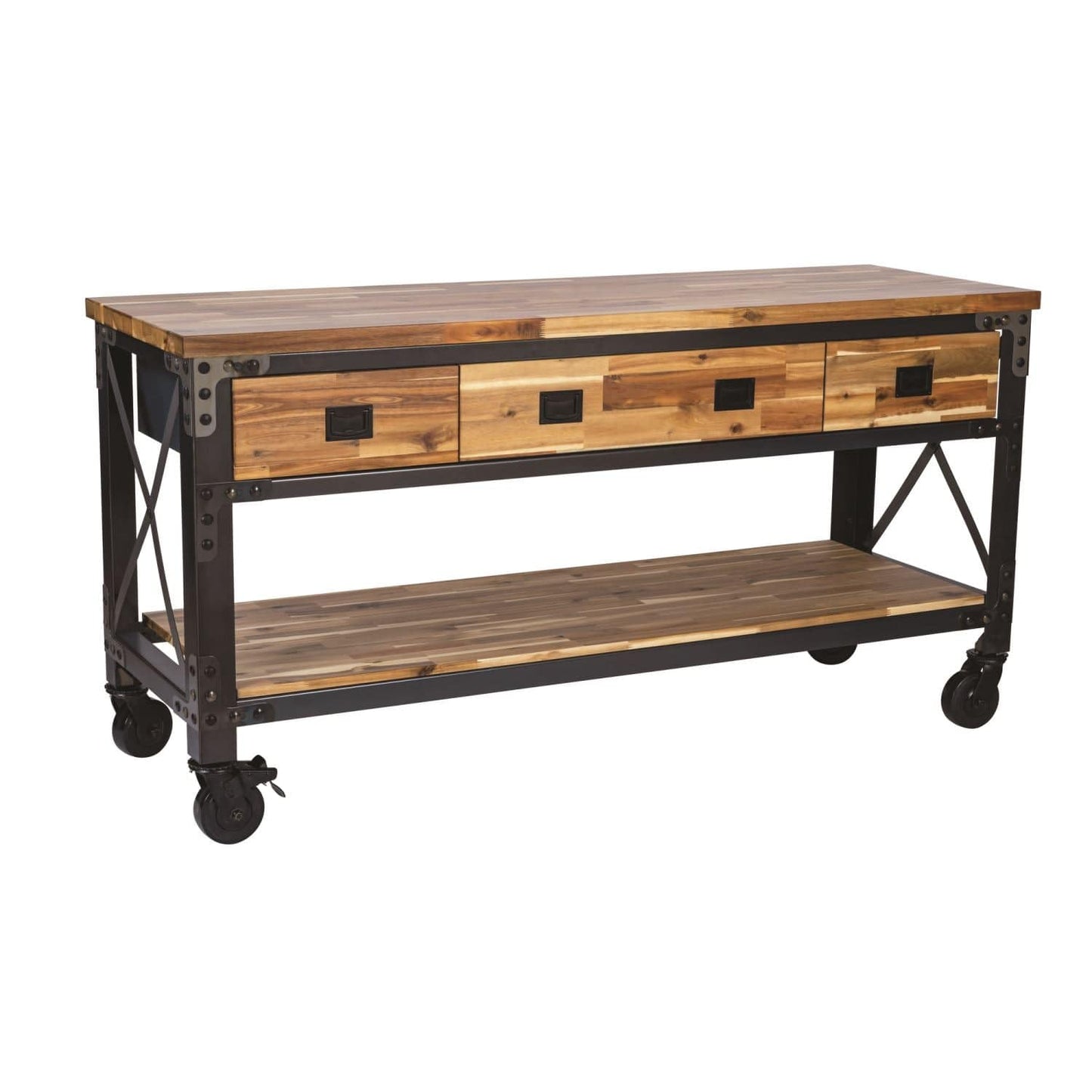 Duramax Furnitures DuraMax | Darby 72" Industrial Metal & Wood Kitchen Island Desk With Drawers 68051