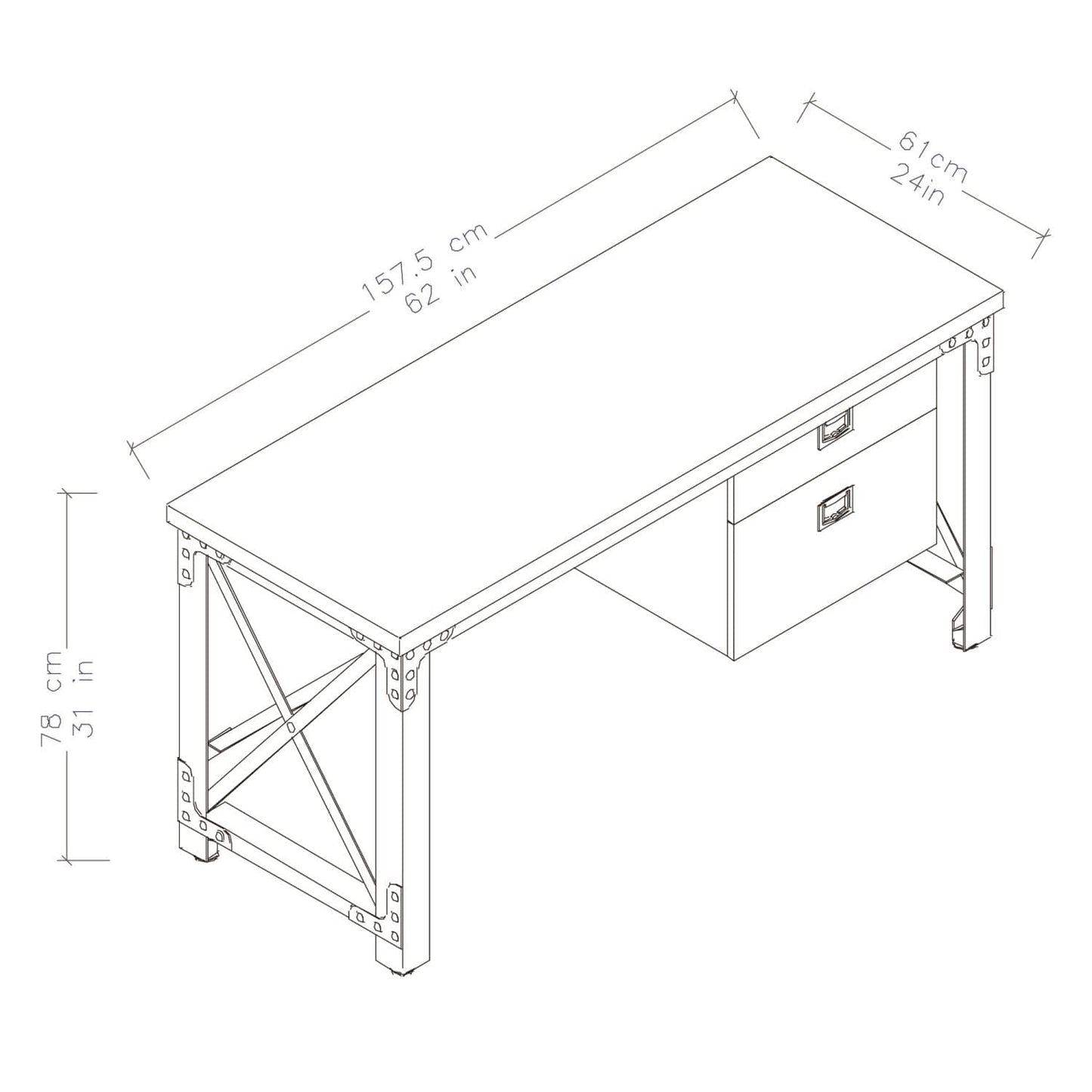 Duramax Furnitures DuraMax | Jackson 62" Industrial Metal & Wood Desk With Drawers 68050