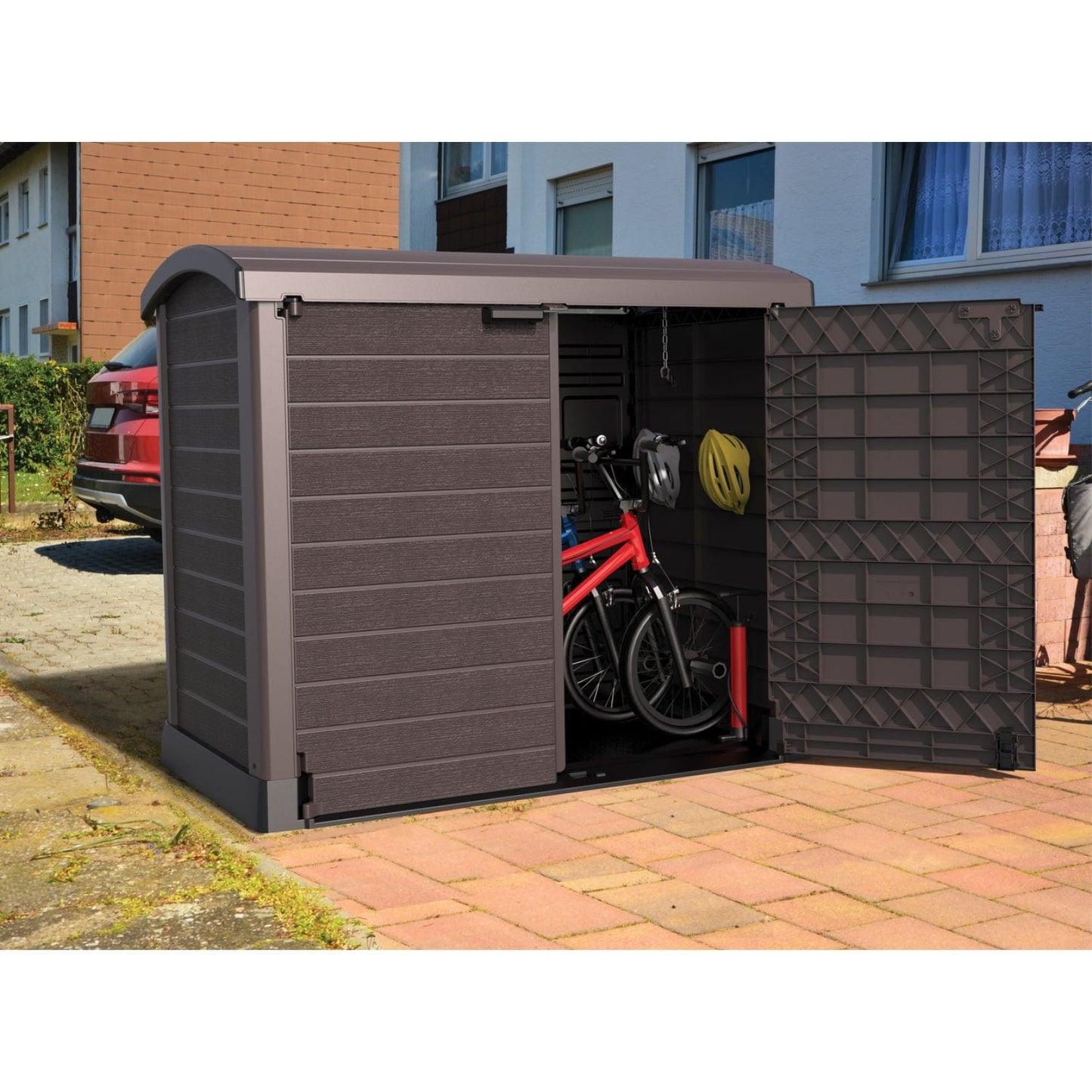 Duramax shed cabinet DuraMax | Heavy Plastic StoreAway Multipurpose Horizontal Shed with Arc Lid - 1200L - Brown 86632