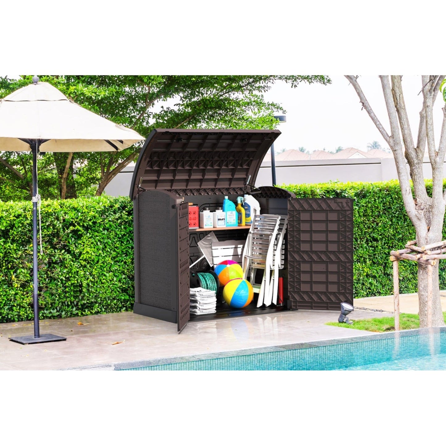 Duramax shed cabinet DuraMax | Heavy Plastic StoreAway Multipurpose Horizontal Shed with Arc Lid - 1200L - Brown 86632