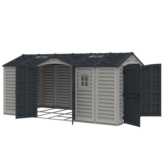 Duramax Vinyl Storage Shed Kit with Foundation DuraMax | Vinyl Storage Shed Apex Pro 15' x 8' x 6' with Foundation, 2 Windows & a Sidedoor | Eastern States 40216_NJ