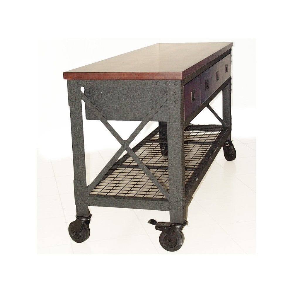 Duramax 62 in x 24 in Rolling Industrial Worktable Desk with Solid Wood Top