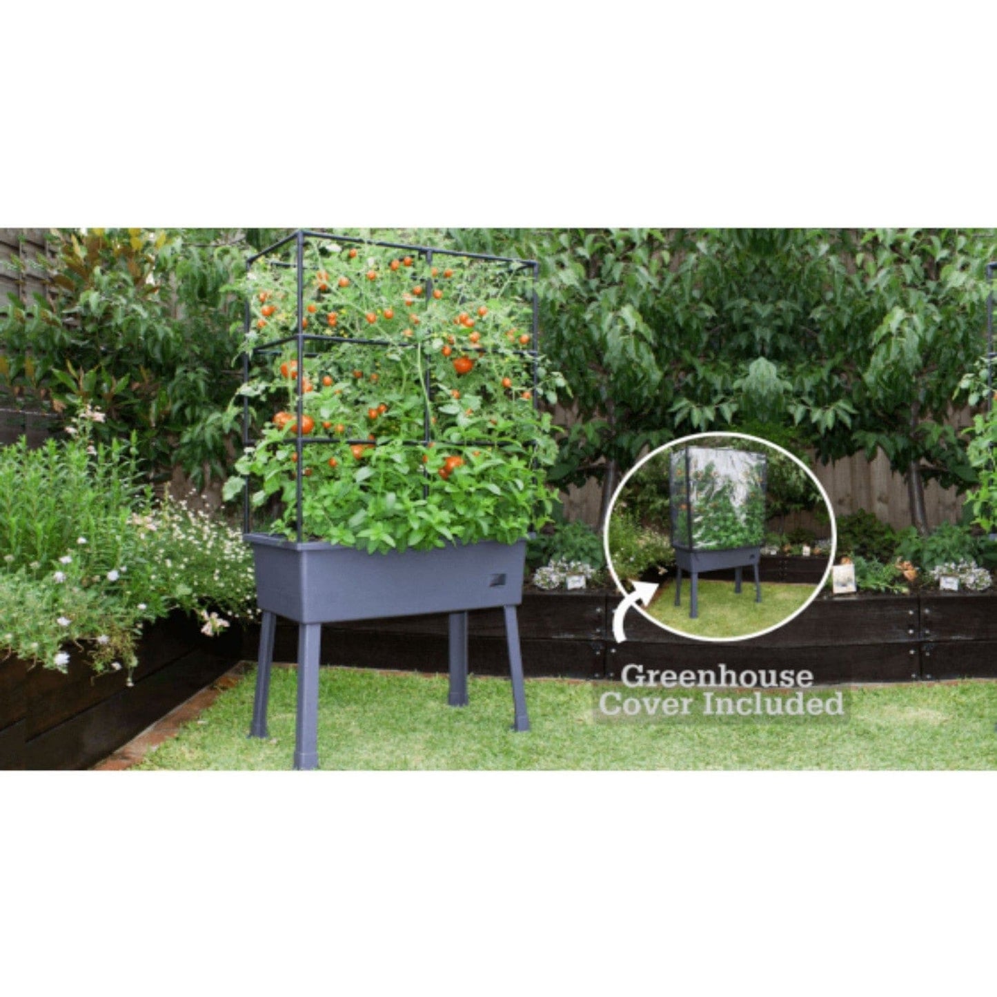 Frame It All Gardening Accessories Frame It All | Self-Watering Elevated Planter 15.75" X 31.5" X 63" With Trellis Frame And Greenhouse Cover 300001602