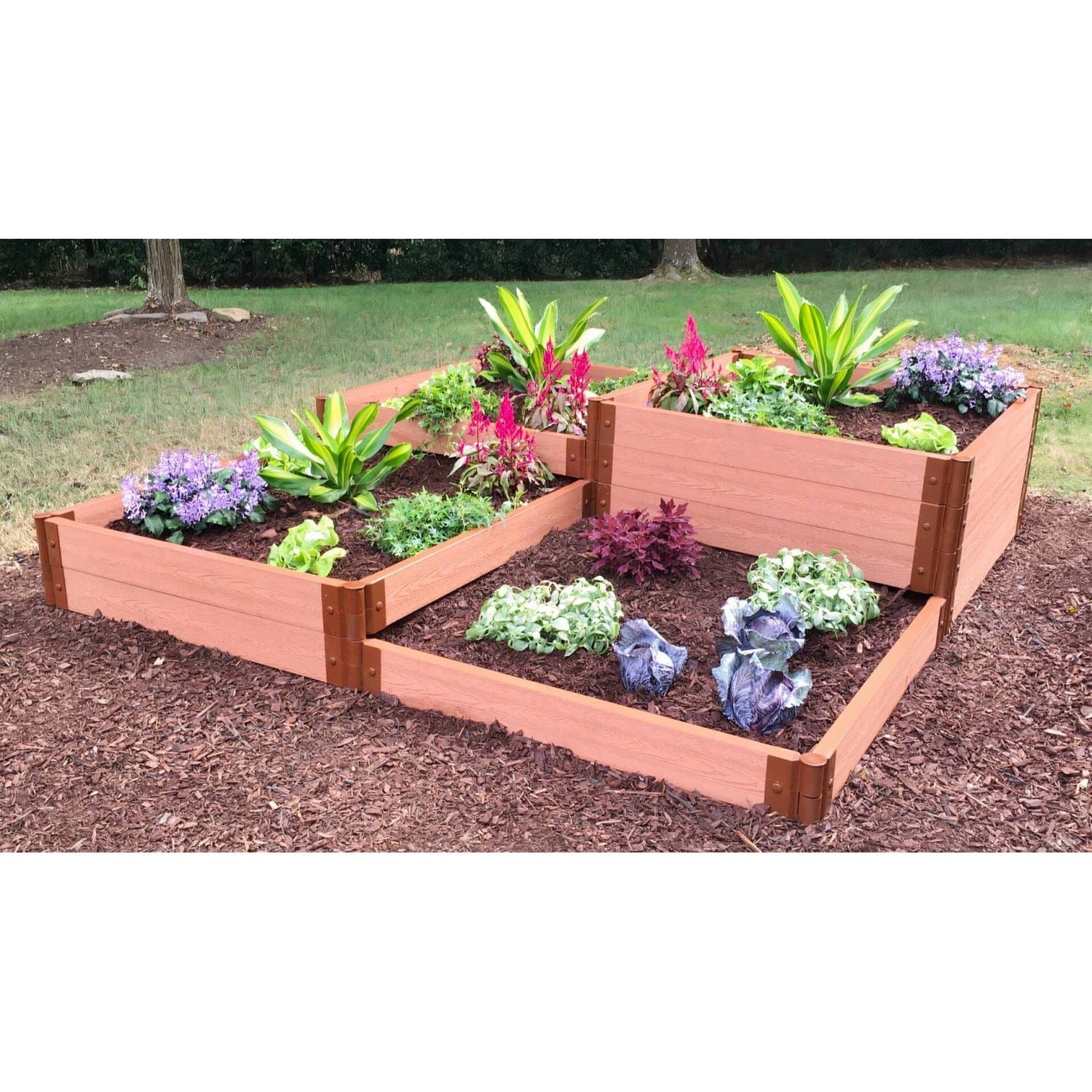 Frame It All Gardening Accessories Frame It All | Tool-Free Terraced Square Raised Garden Bed (4-Tier Terrace) 8' X 8' X 22" Weathered Wood - 1" Profile 800001097