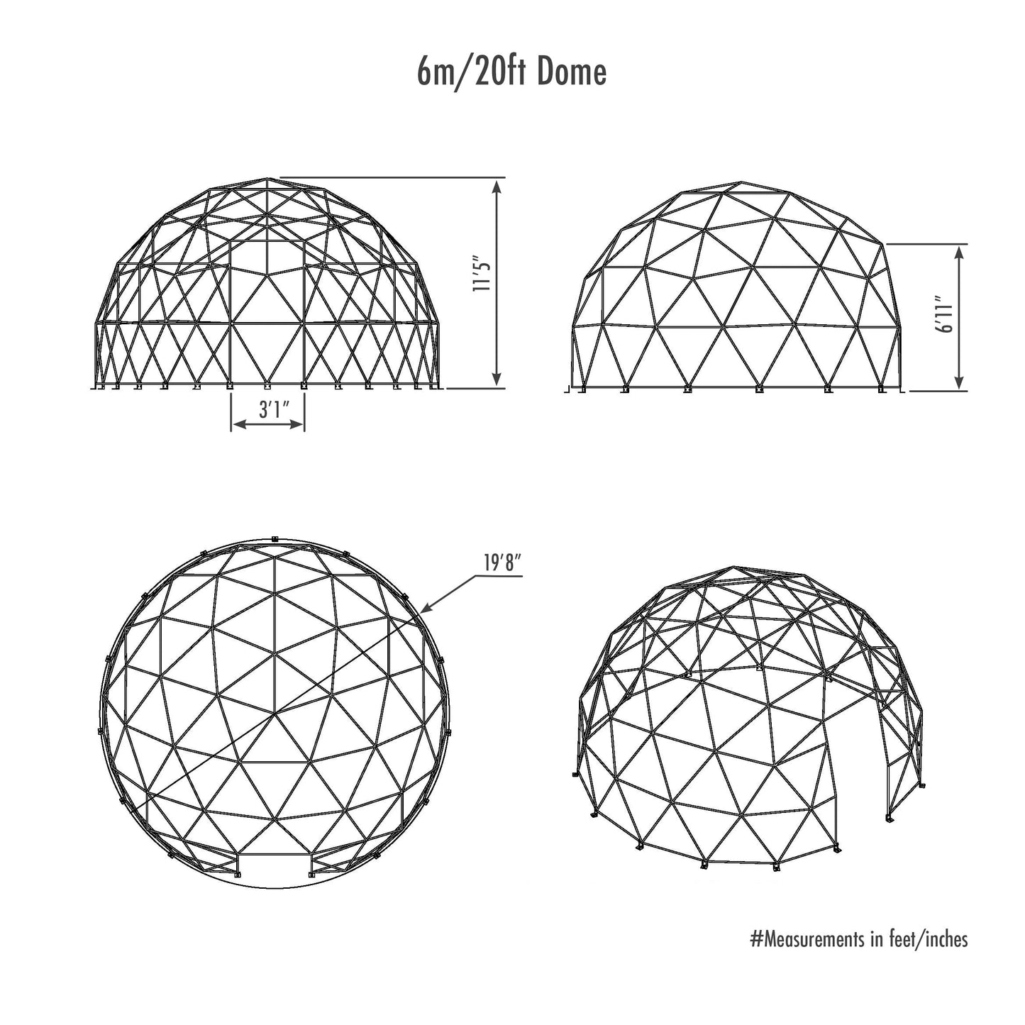 Lumen & Forge Sun Room Kit Lumen & Forge | Geodesic Dome Greenhouse, Sunroom, Dining - 20 ft 6m-Dome