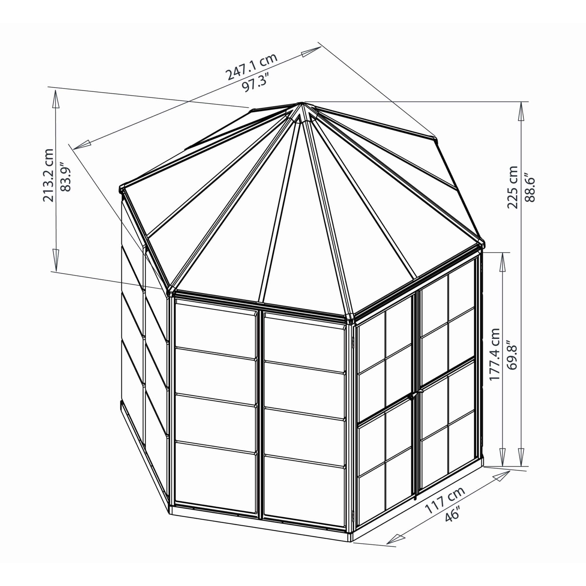 Palram - Canopia | 7x8 ft Oasis Hex Greenhouse Kit - Gray With 0.8