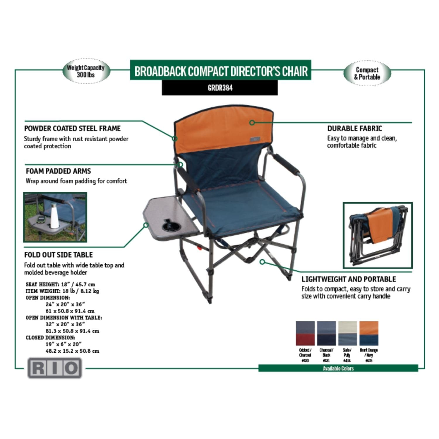 RIO Portable Chair RIO Gear | Broadback XXL Directors Chair - Slate/Putty GRDR384-434-1