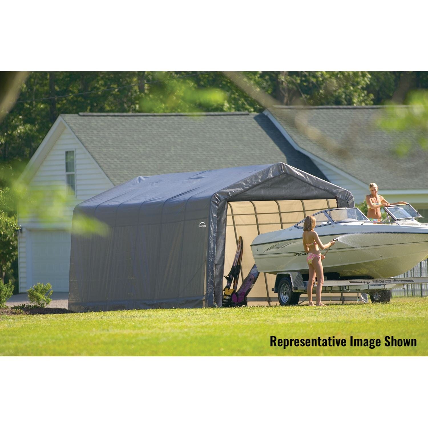 ShelterLogic Portable Garage ShelterLogic | ShelterCoat 12 x 28 ft. Garage Peak Gray STD 76432