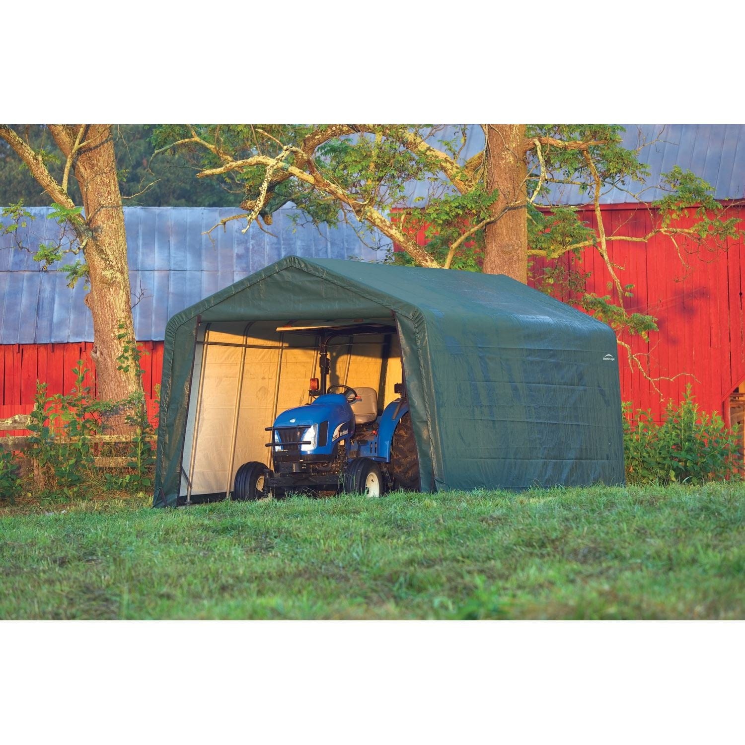 ShelterLogic Portable Garage ShelterLogic | ShelterCoat 12 x 28 x 8 ft. Garage Peak Green STD 76442