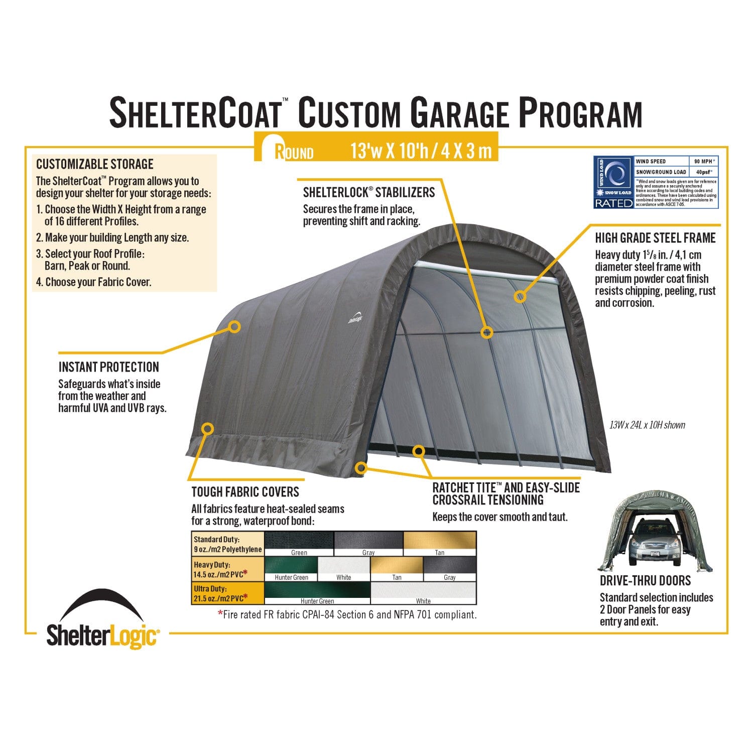 ShelterLogic Portable Garage ShelterLogic | ShelterCoat 13 x 24 ft. Wind and Snow Rated Garage Round Gray STD 74332
