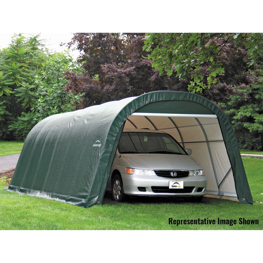 ShelterLogic Portable Garage ShelterLogic | ShelterCoat 13 x 28 ft. Wind and Snow Rated Garage Round Green STD 90234