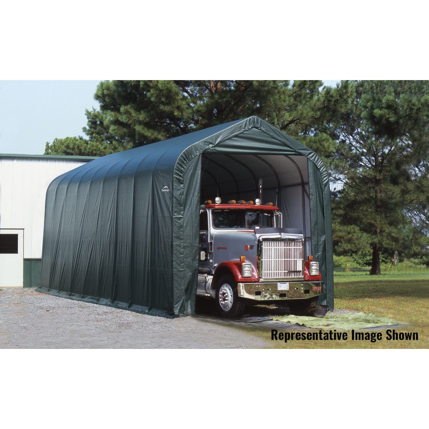 ShelterLogic Portable Garage ShelterLogic | ShelterCoat 15 x 28 ft. Garage Peak Green STD 75242