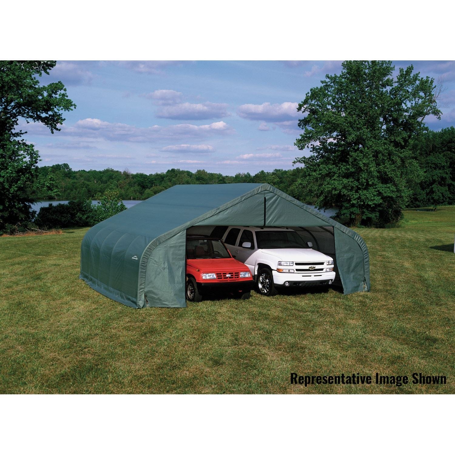 ShelterLogic Portable Garage ShelterLogic | ShelterCoat 22 x 28 ft. Garage Peak Green STD 78741