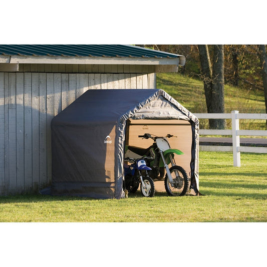 ShelterLogic 6'x6'x6' Peak Style Storage Shed, 1-3/8" Frame, Grey Cover - mygreenhousestore.com