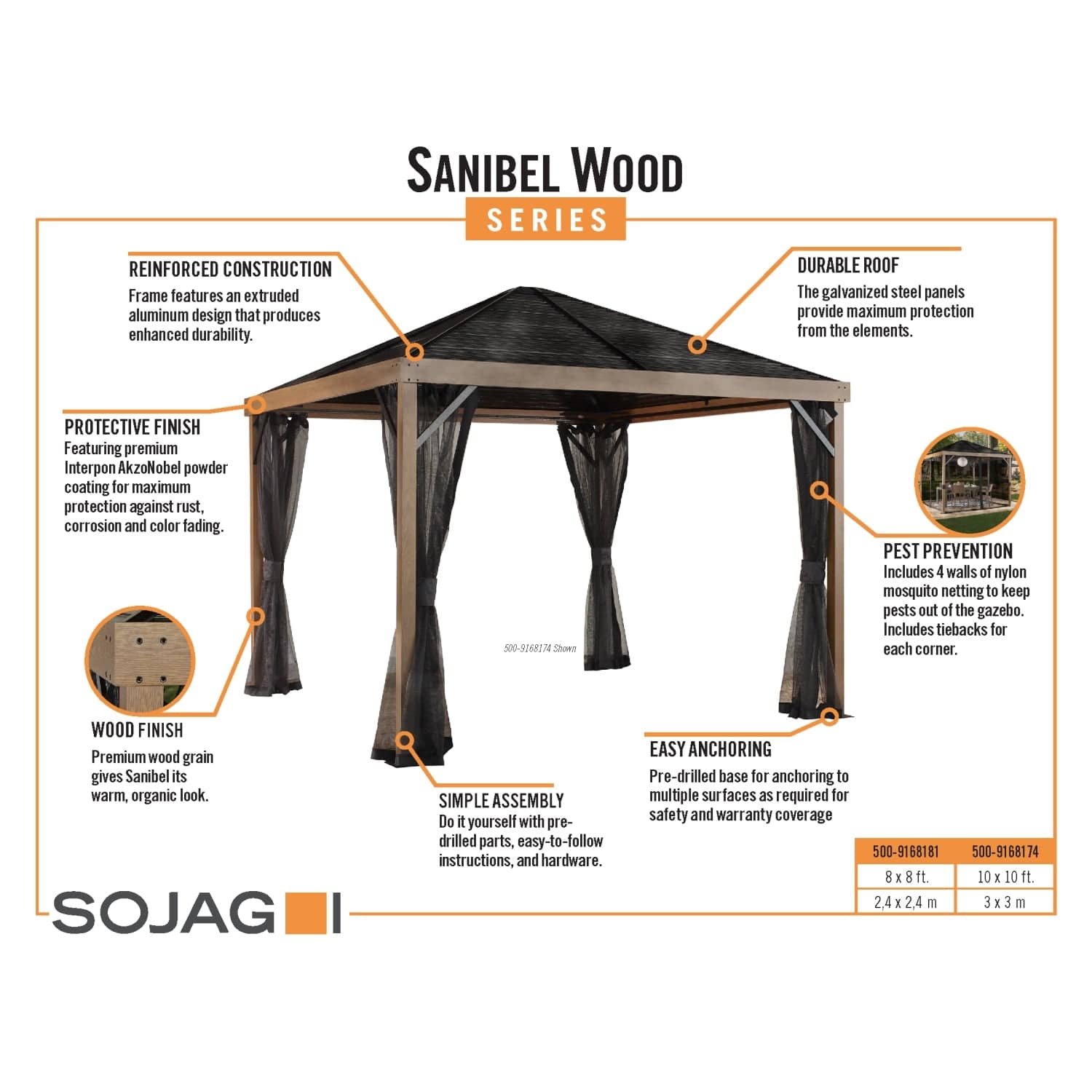 SOJAG Canopies & Gazebos Sojag | Sanibel 10 ft. x 10 ft. Gazebo, Brown 500-9168174