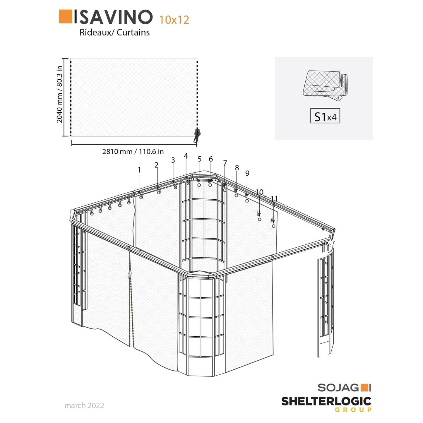 SOJAG Gazebo Accessories Sojag | Grey Curtains for Savino Gazebo, 10 ft. x 12 ft., Polyester, Outdoor Shades 135-9167214