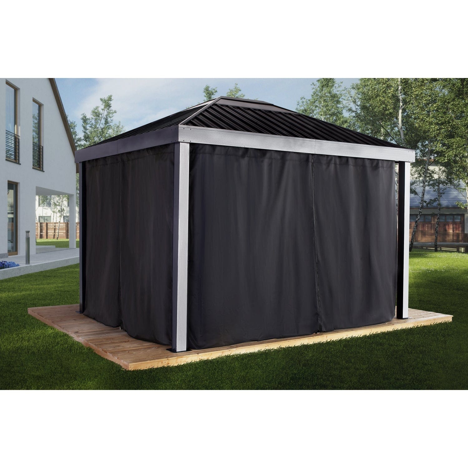 SOJAG Gazebo Accessories Sojag | Skylight Black Spun Polyester Curtains 10 ft. x 12 ft. 135-9168846