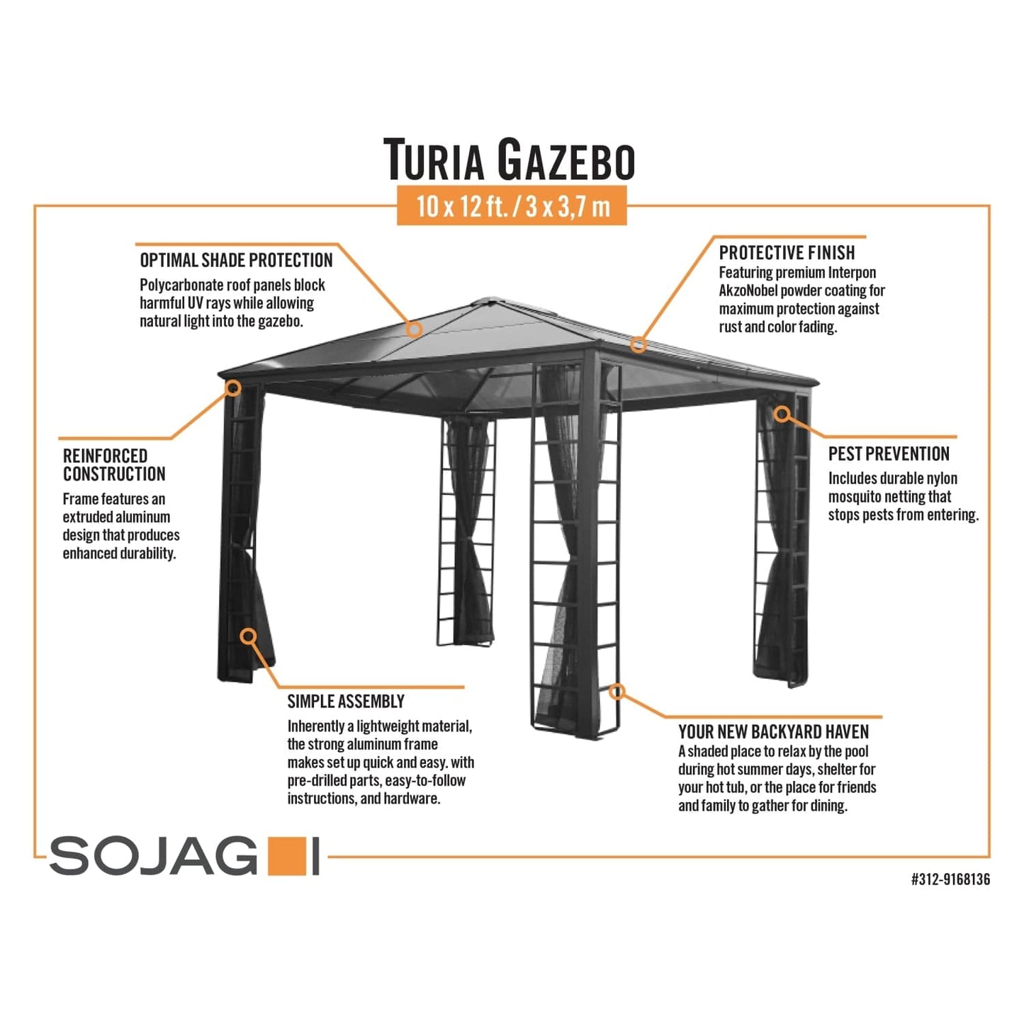 SOJAG Gazebo Accessories Sojag | Turia 10 ft. x 12 ft. Gazebo 312-9168136