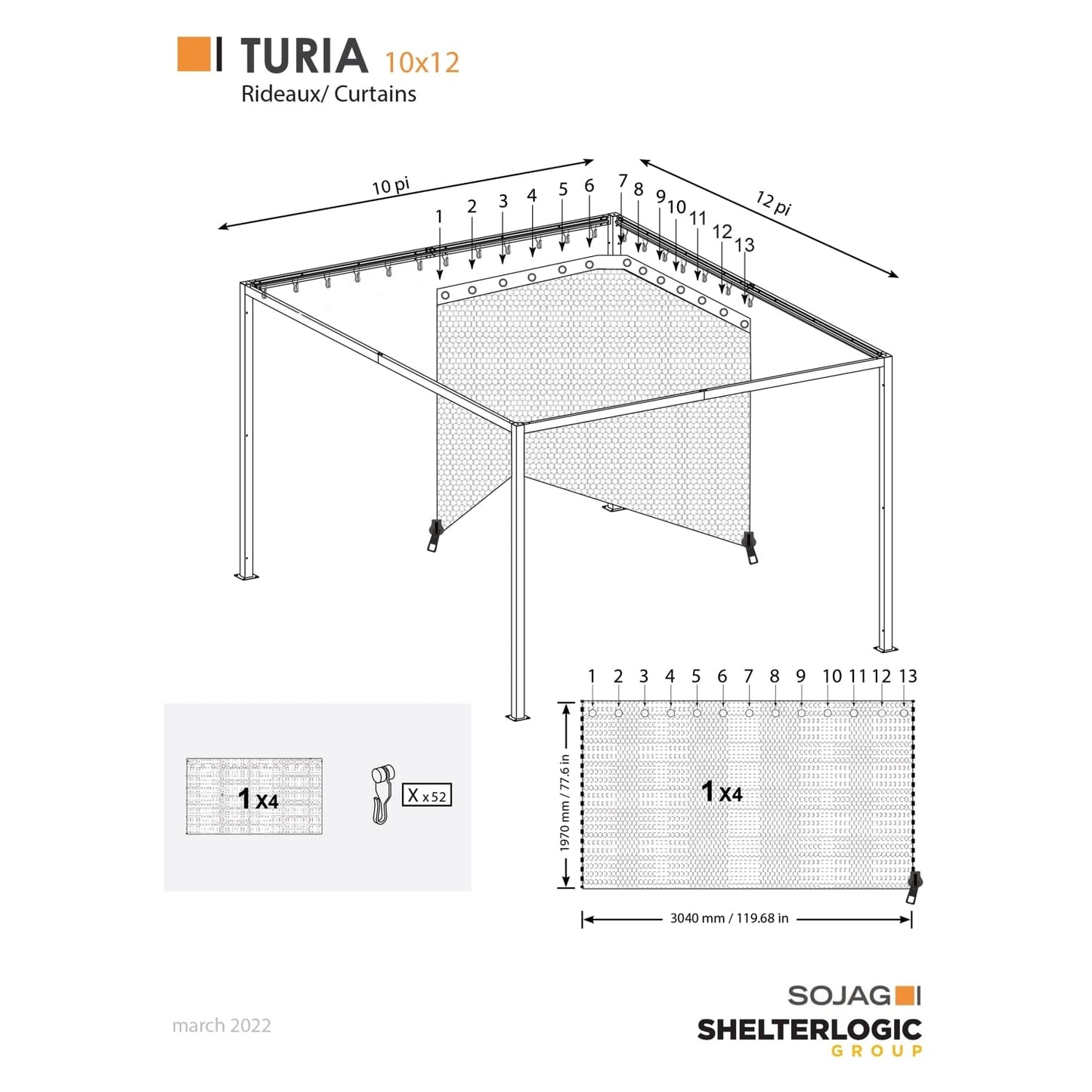 SOJAG Gazebo Accessories Sojag | Turia Grey Polyester Curtains 10 ft. x 12 ft. 135-9168914