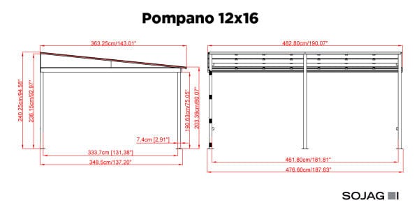 Sojag Gazebo Sojag | Pompano 12x16 Wall Gazebo - Grey 500-9167573