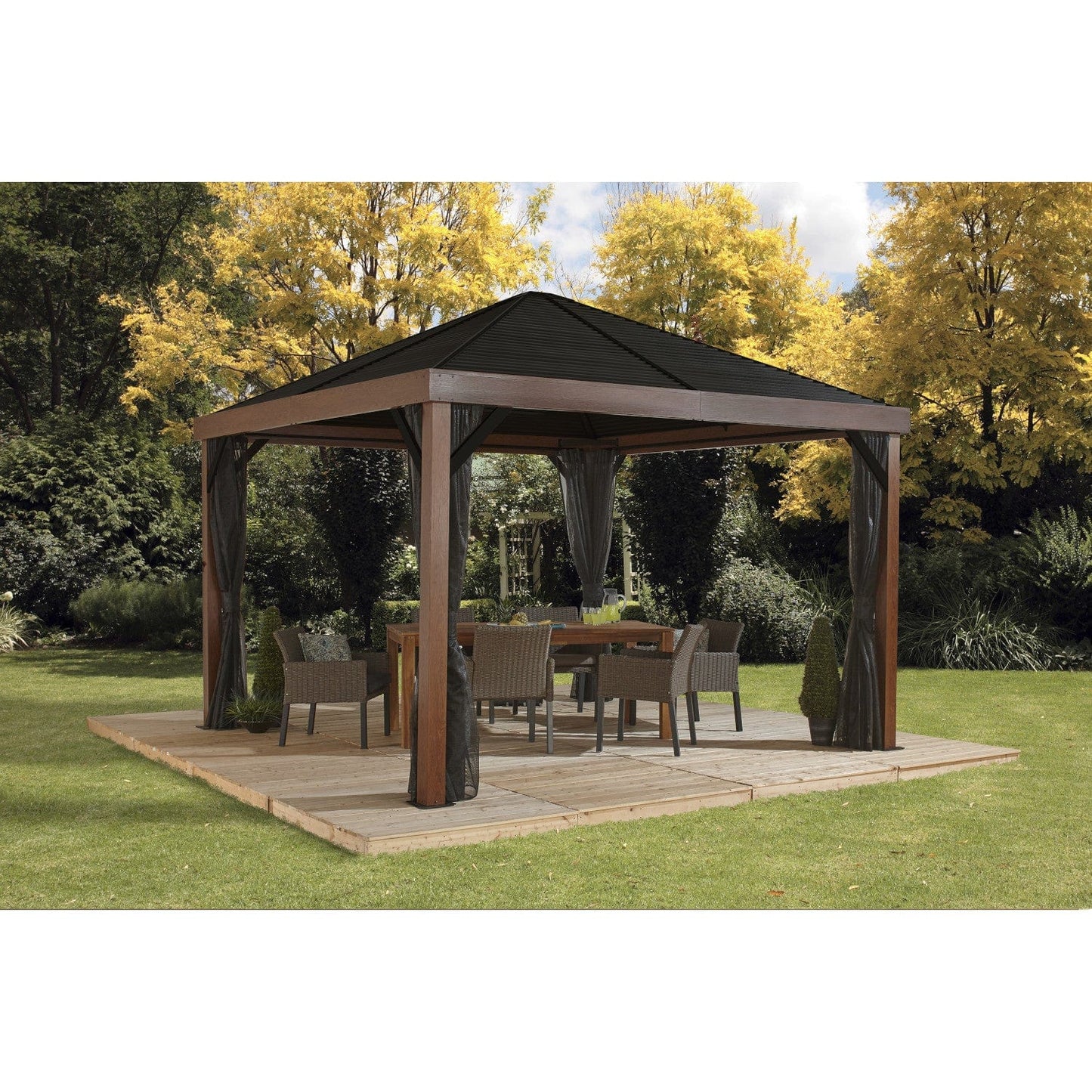 Sojag Valencia Hardtop Gazebo Wood Finish 12' x 12' - mygreenhousestore.com