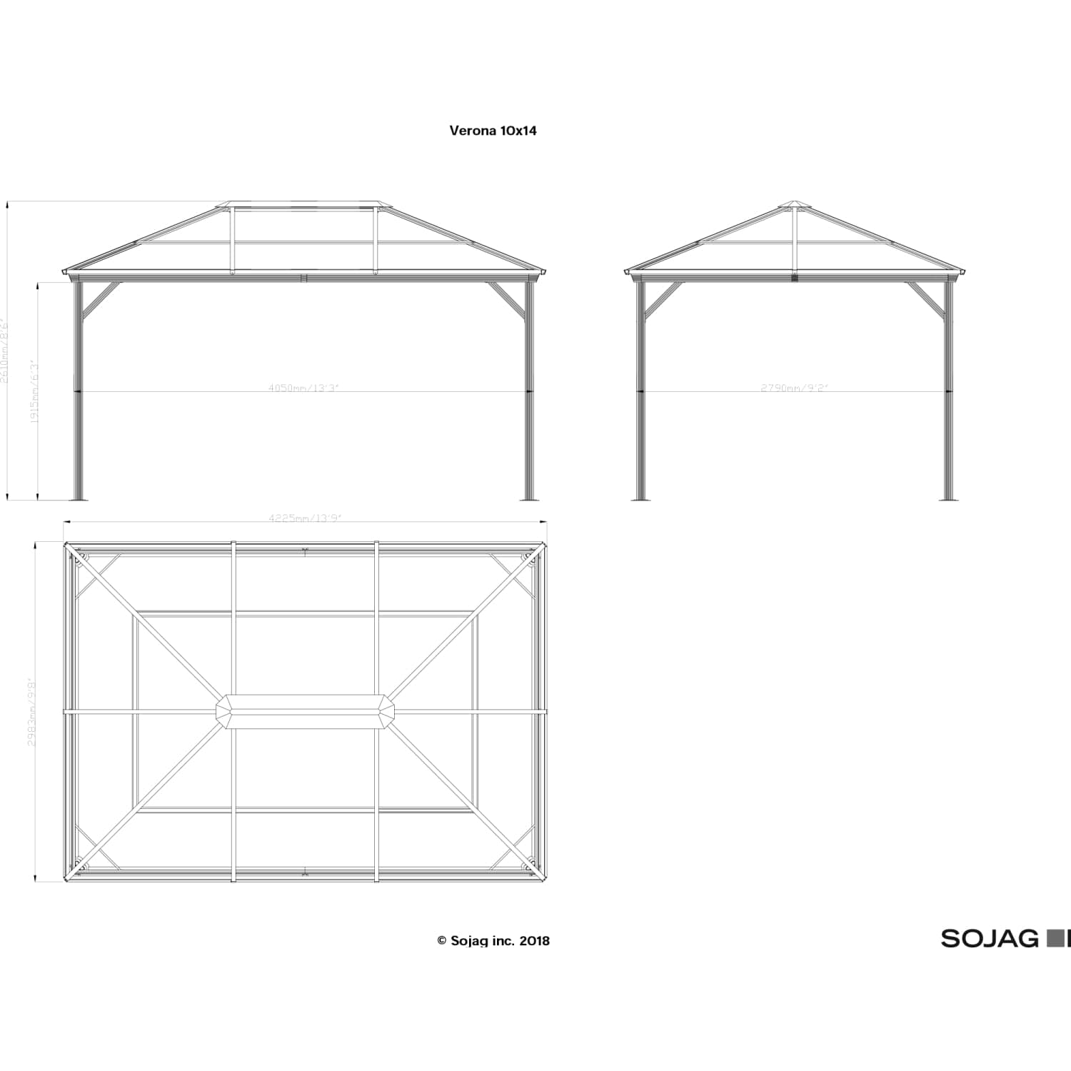 Sojag Hardtop Gazebos Sojag | Verona Hardtop Gazebo 10' x 14' PC 6mm Roof #77 314-9160734