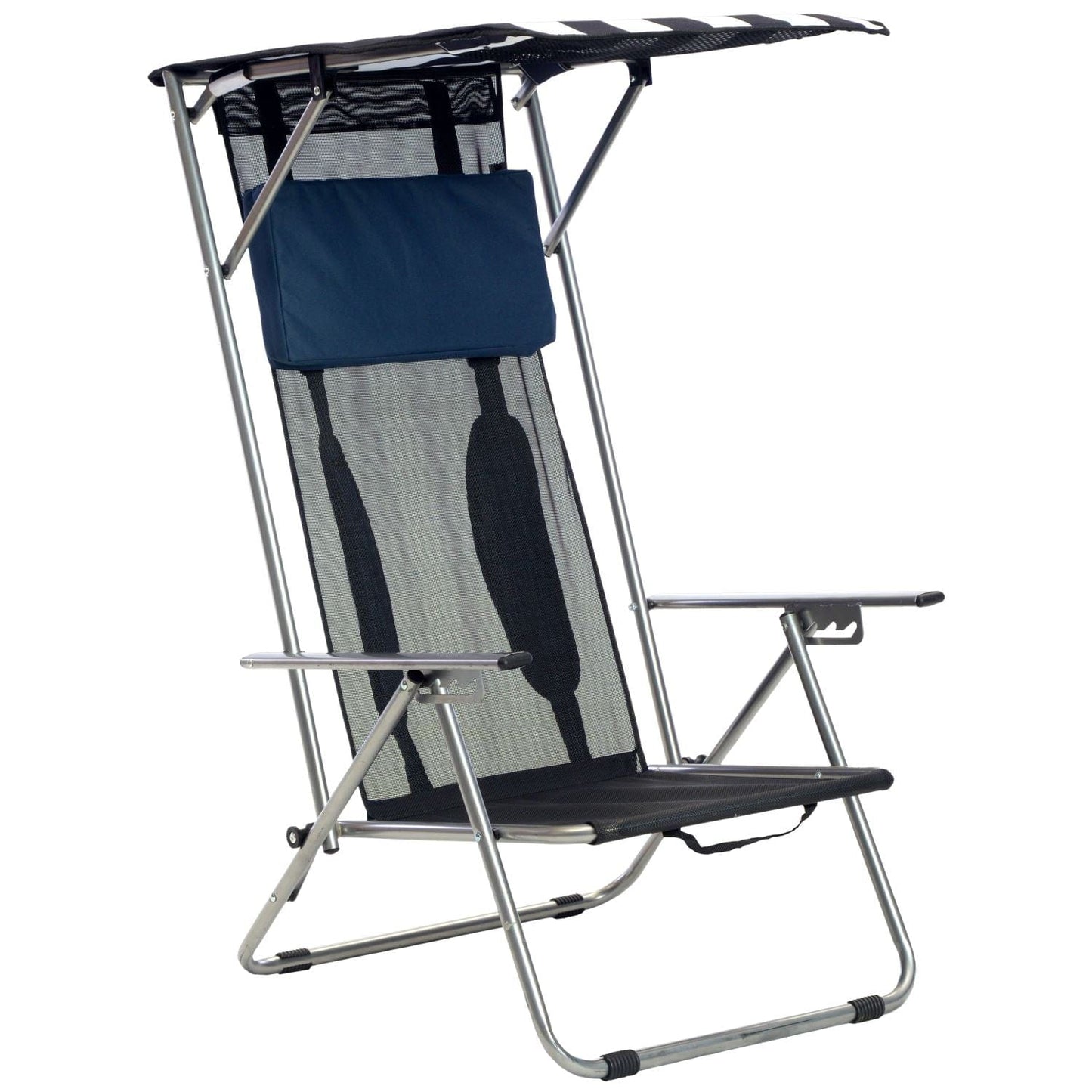 The Fulfiller Portable Chairs Quik Chair | Beach Recliner Shade Folding Chair - Navy/White 142038DS