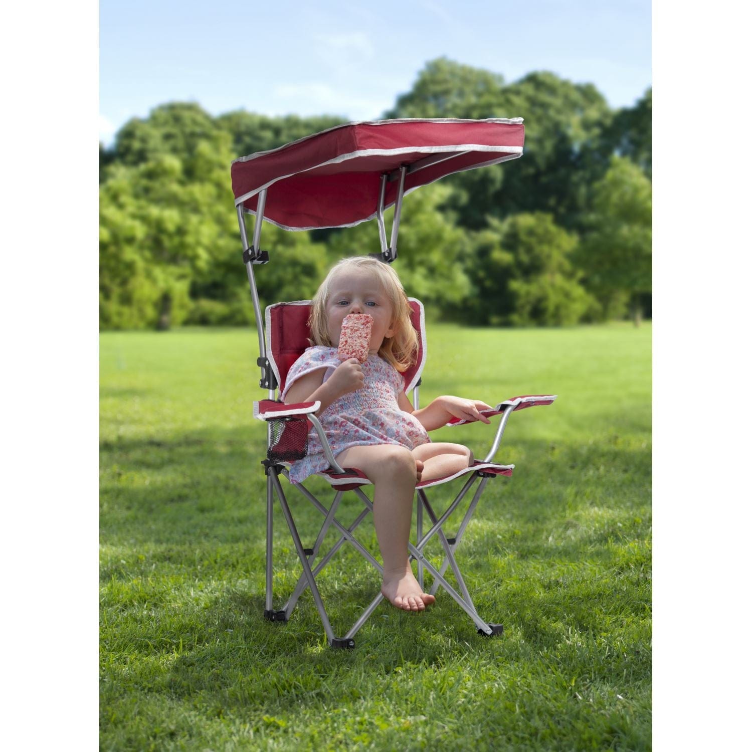 The Fulfiller Portable Chairs Quik Shade | Kids Shade Folding Chair - Red/Silver 167611DS